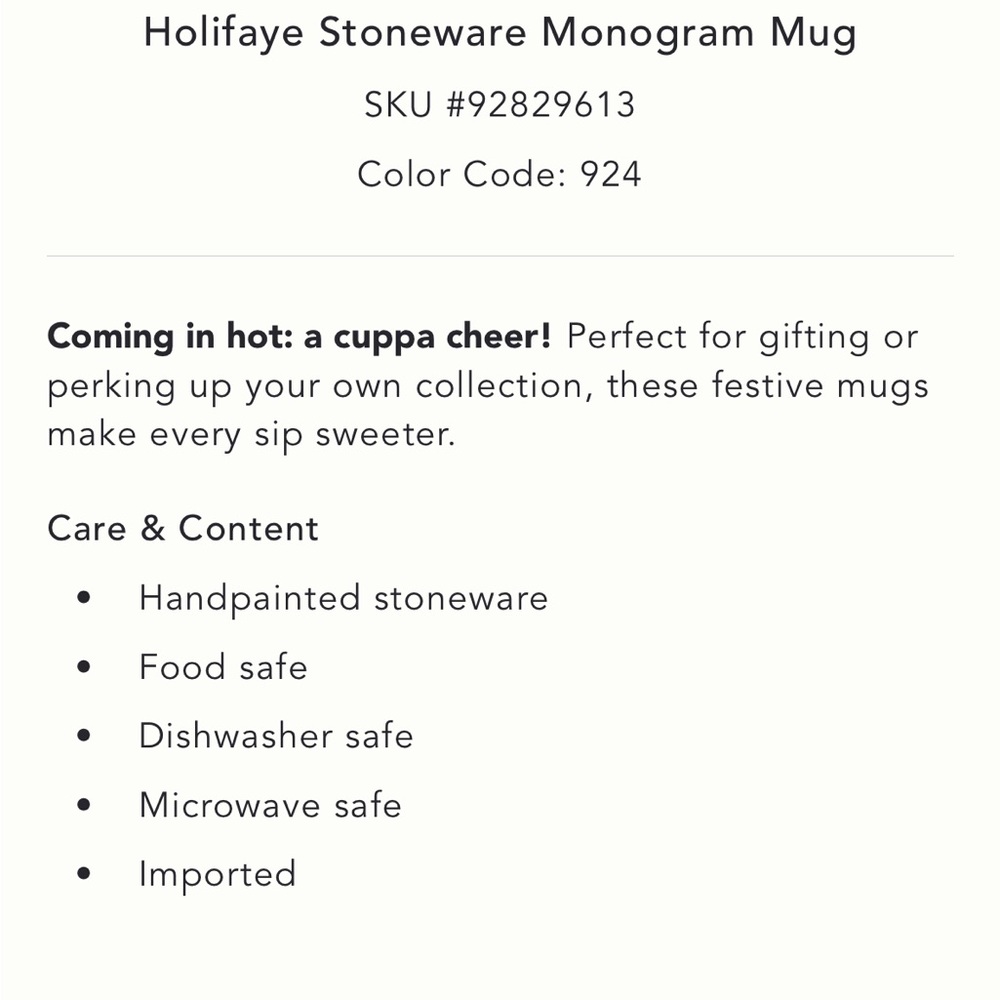 Holifaye stoneware ceramic mug * Christmas monogram N letter N - Picture 3 of 9
